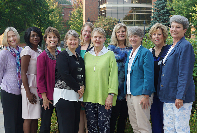 AWE Philanthropy Council members [L to R]: Debby (Fredrickson) Crowley ’76, Danielle Stellner ’07, Joni Marti ’05 MAL, Lori Moline ’82, Martha Truax ’16 MAL, Shelby (Gimse) Andress ’56, Lisa Zeller ’81, ’89 MAL, Cheryl Jensen ’86, Donna McLean, and Kris (Peterson) Pearson ’78. Not pictured: Rachel (Olson) Engebretson ’98, Dr. Lisa Latham ’83, Diana Pierce ’16 MAL, and Cindy (Winberg) Sisson ’83.